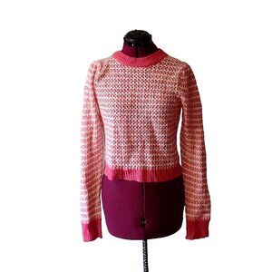WAYF Sweater Women’s Small Pink White Waffle Knit Stripe Pullover Lightweight